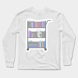 White Cat on Library Cart Long Sleeve T-Shirt